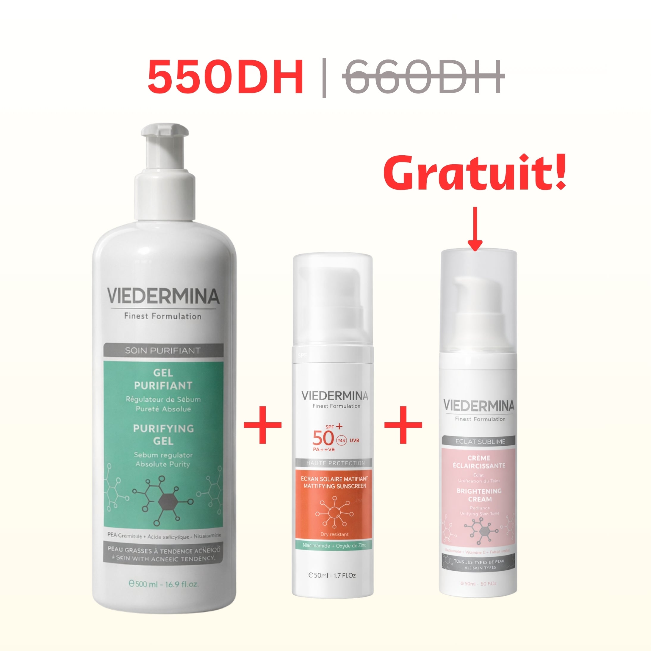 Pack Essentiel : Nettoyage + Solaire + Éclat (Crème Éclaircissante Offerte)